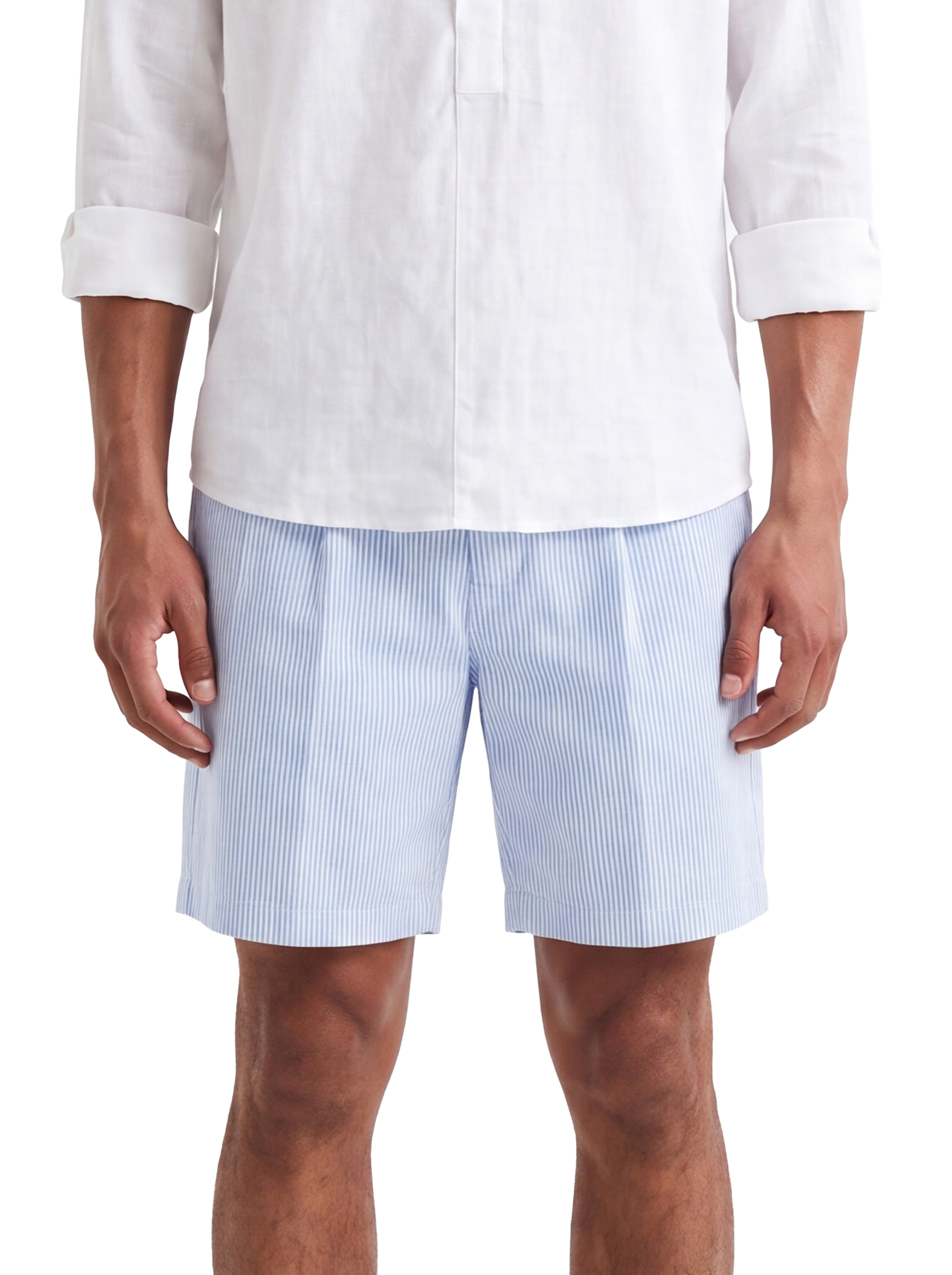 STRIPPED LINEN SHORT BABY BLUE