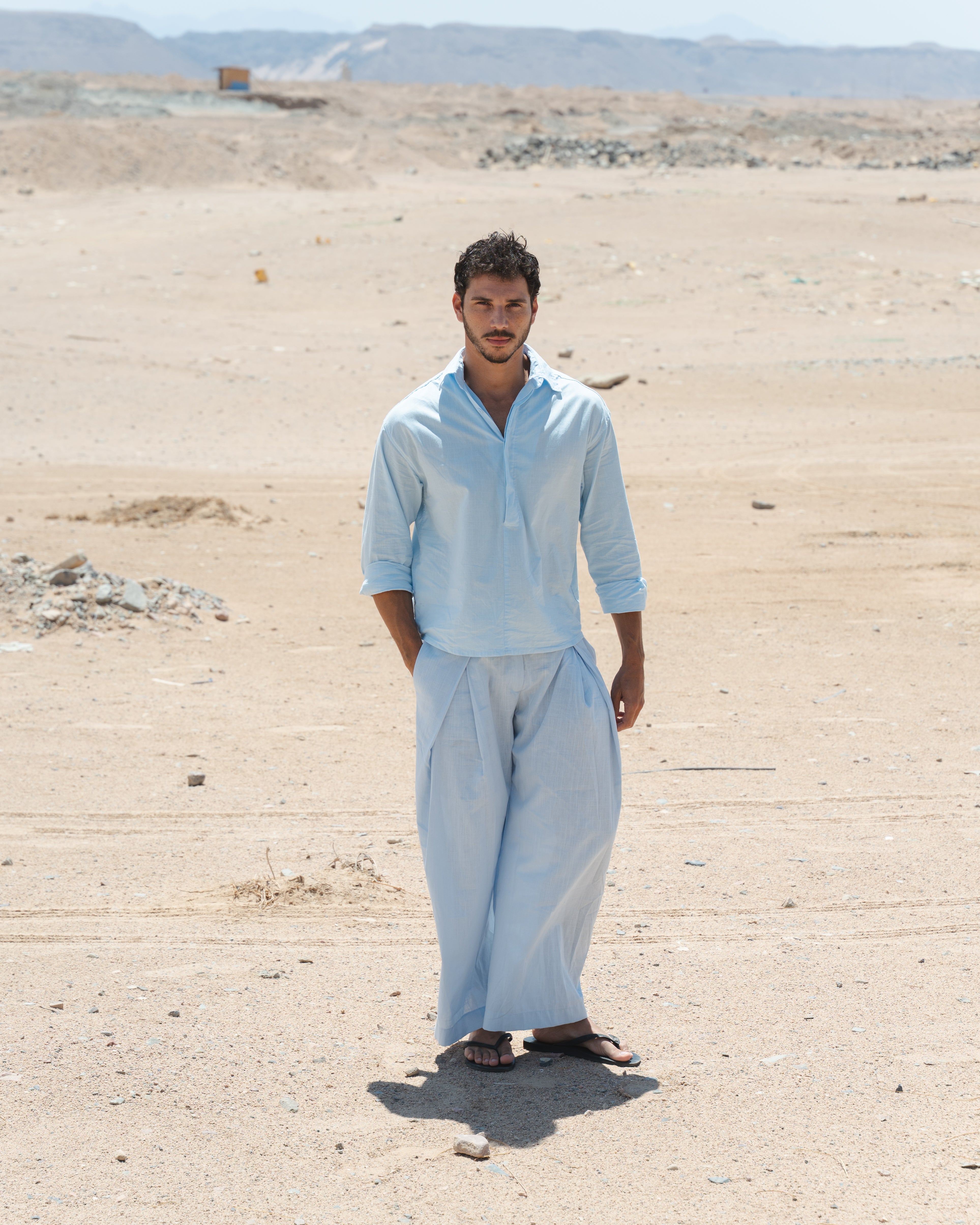 LINEN POLO SHIRT BABY BLUE