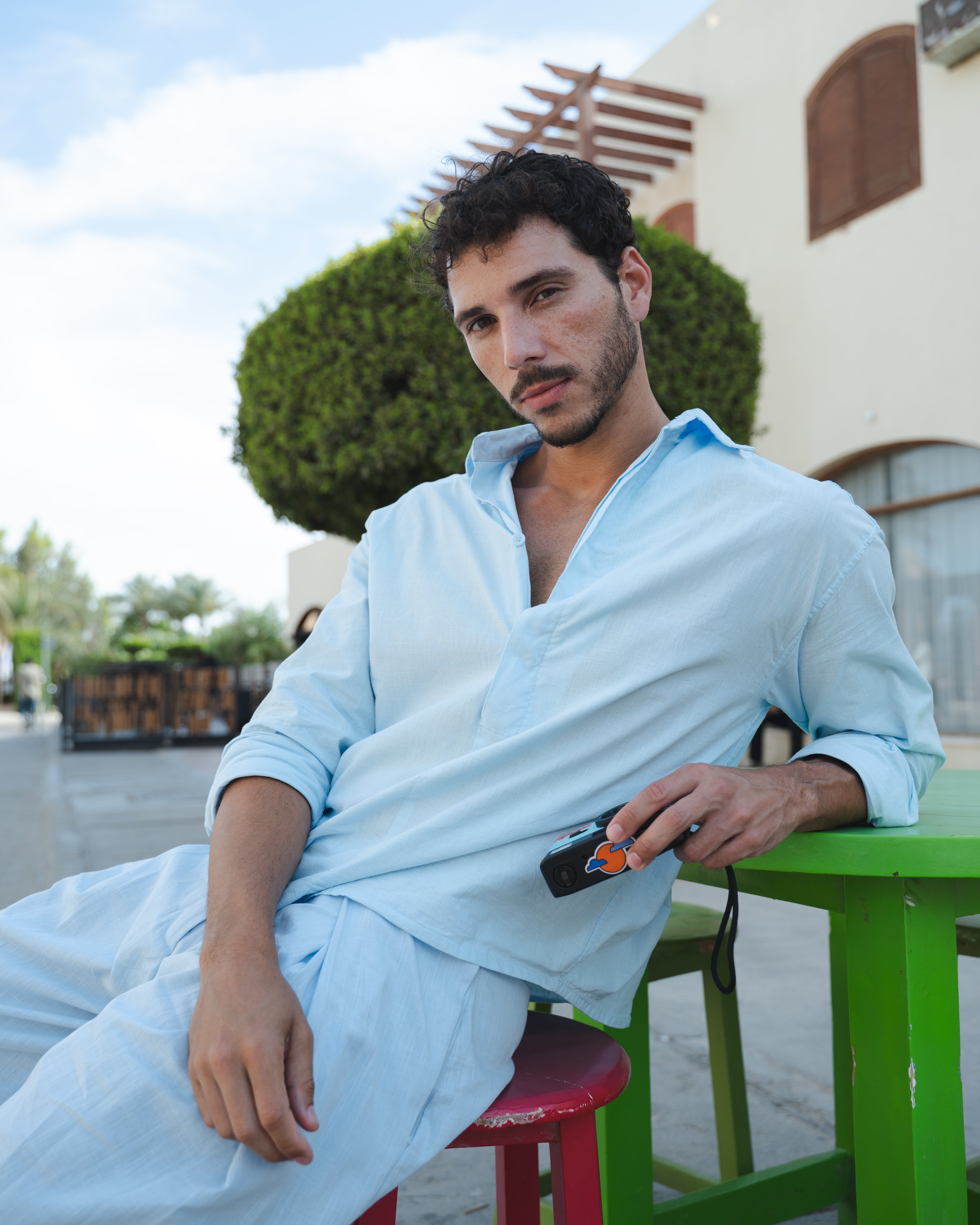 LINEN POLO SHIRT BABY BLUE