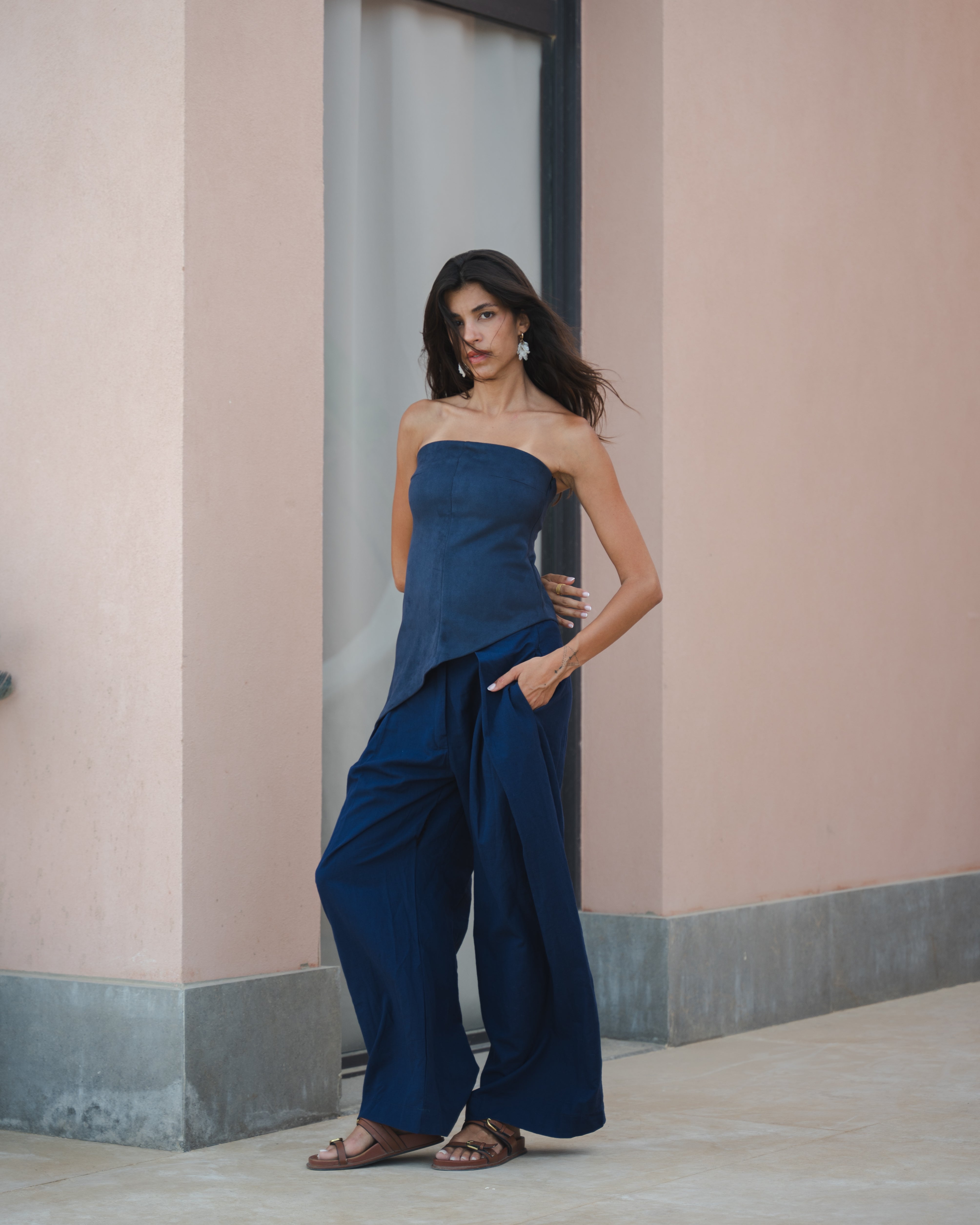 TAILORED LINEN PANTS NAVY