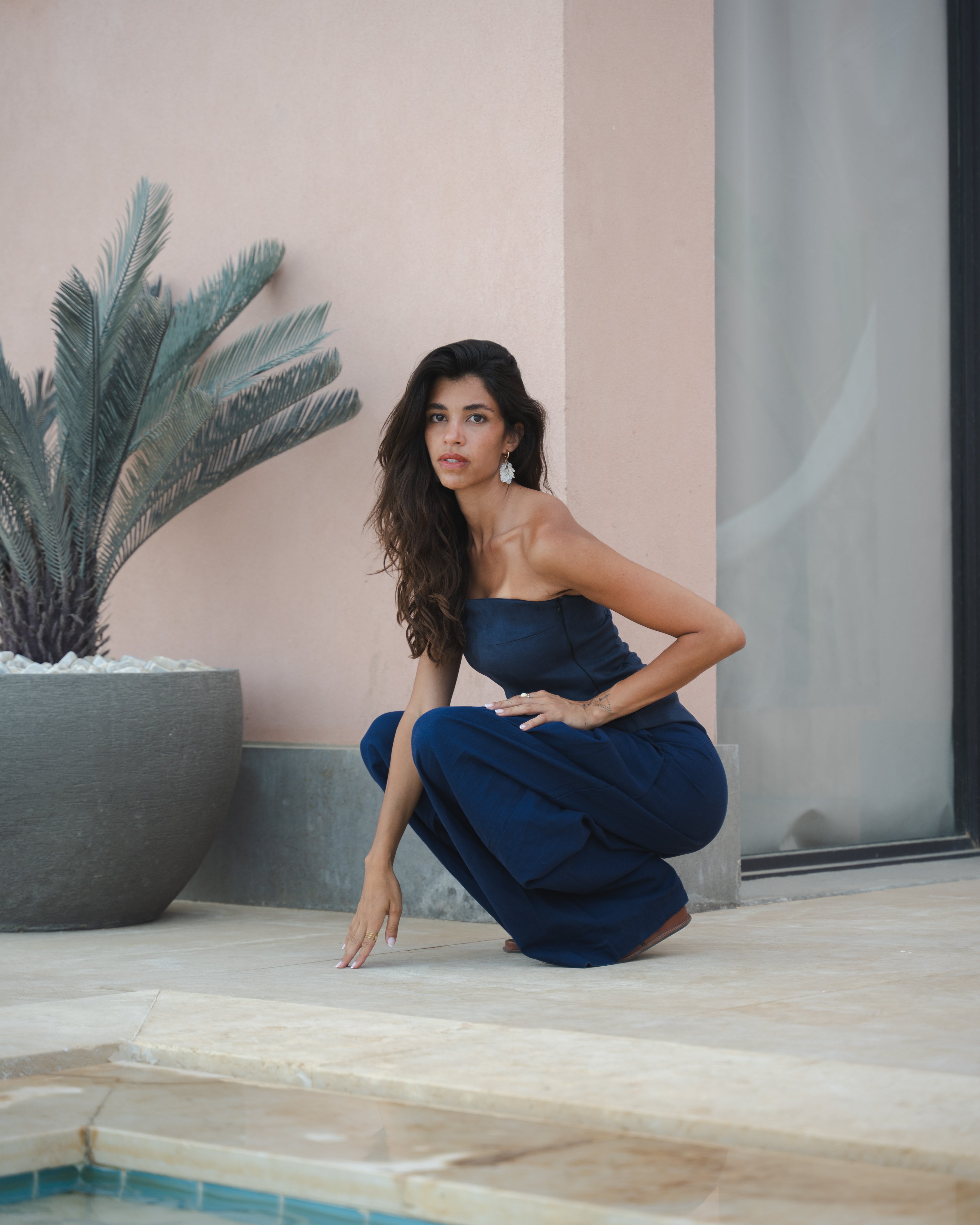 TAILORED LINEN PANTS NAVY
