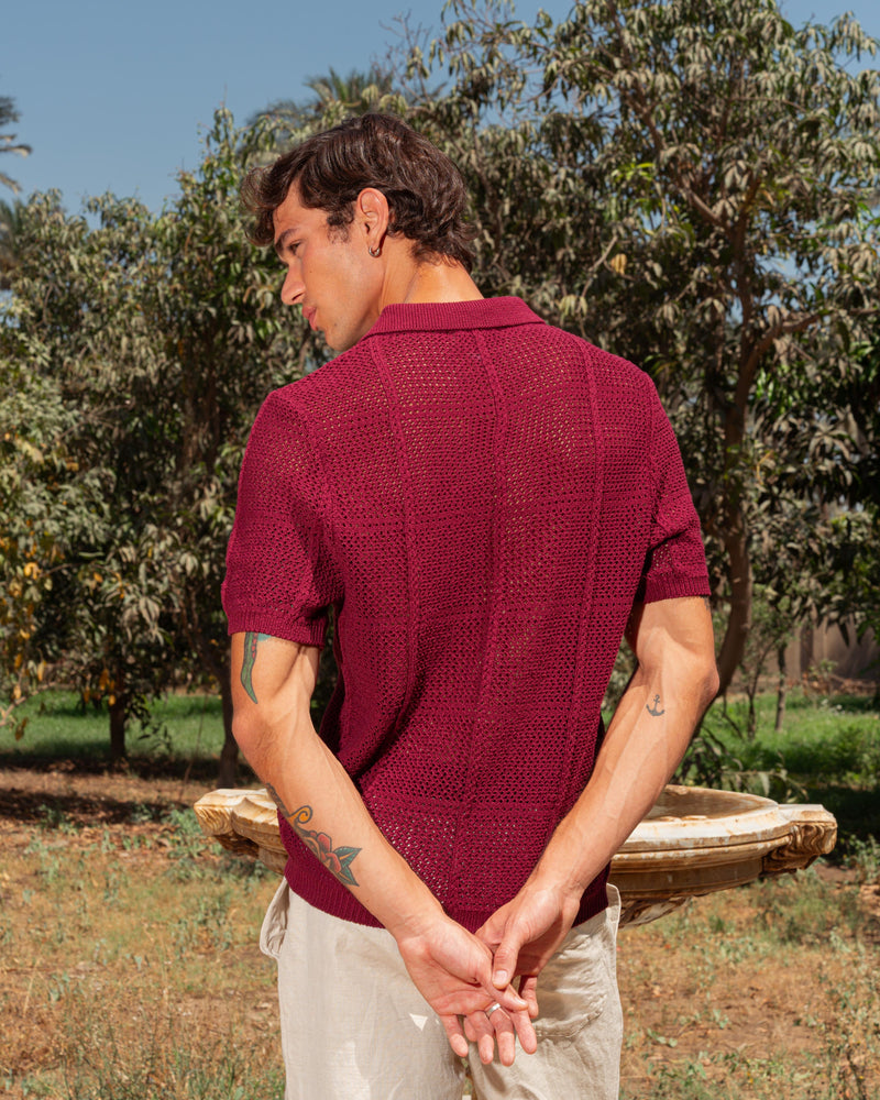 KNITTED POLO 208 BURGUNDY