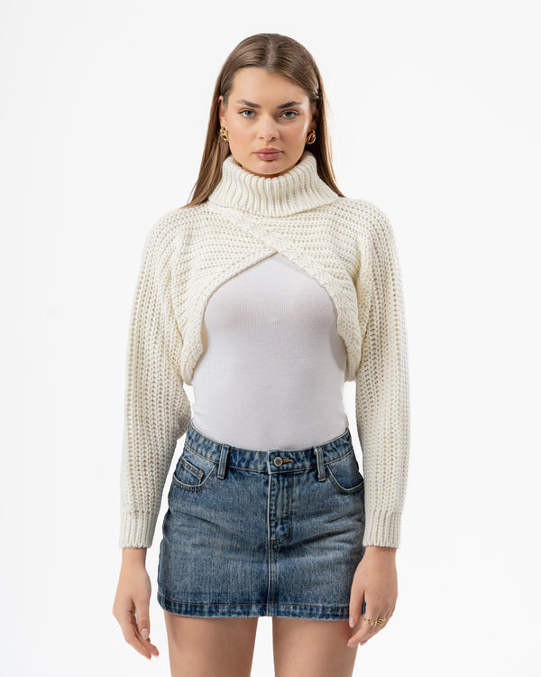 CRISSCROSS KNITTED TOP WHITE