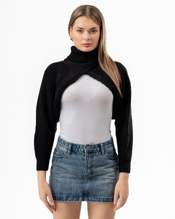 CRISSCROS KNITTED TOP BLACK