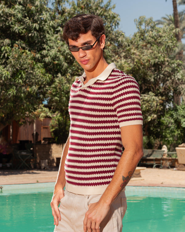 KNITTED POLO 202 BURGUNDY