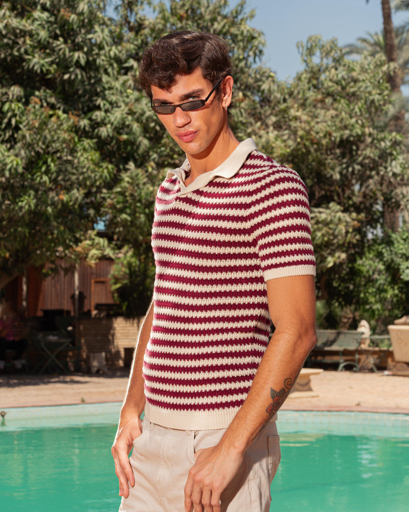 KNITTED POLO 202 BURGUNDY