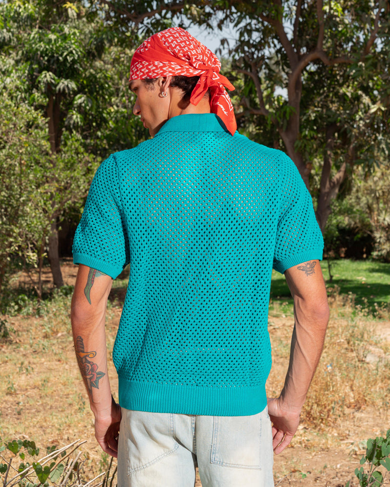KNITTED POLO 201 TEAL