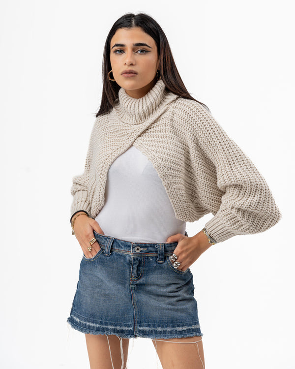 CRISSCROSS KNITTED TOP BEIGE