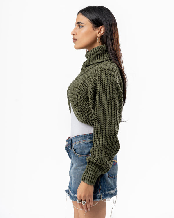 CRISSCROSS KNITTED TOP OLIVE