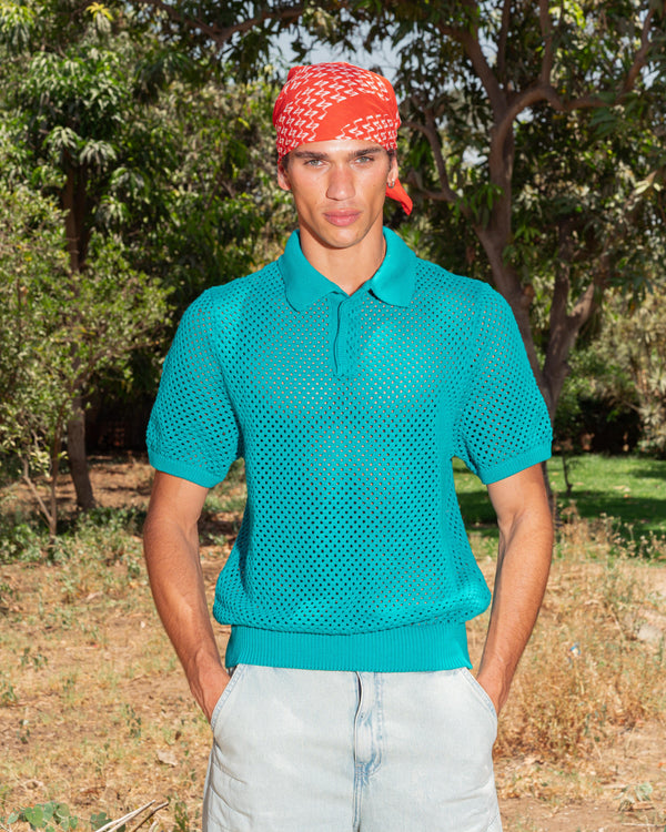 KNITTED POLO 201 TEAL