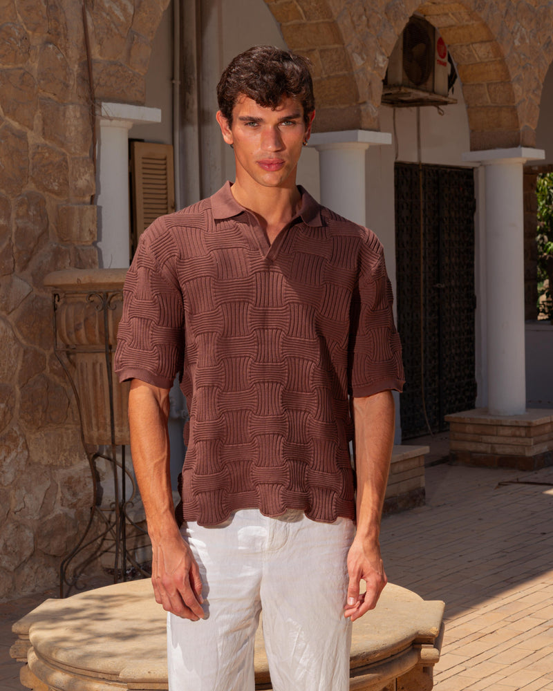 KNITTED POLO 205 BROWN