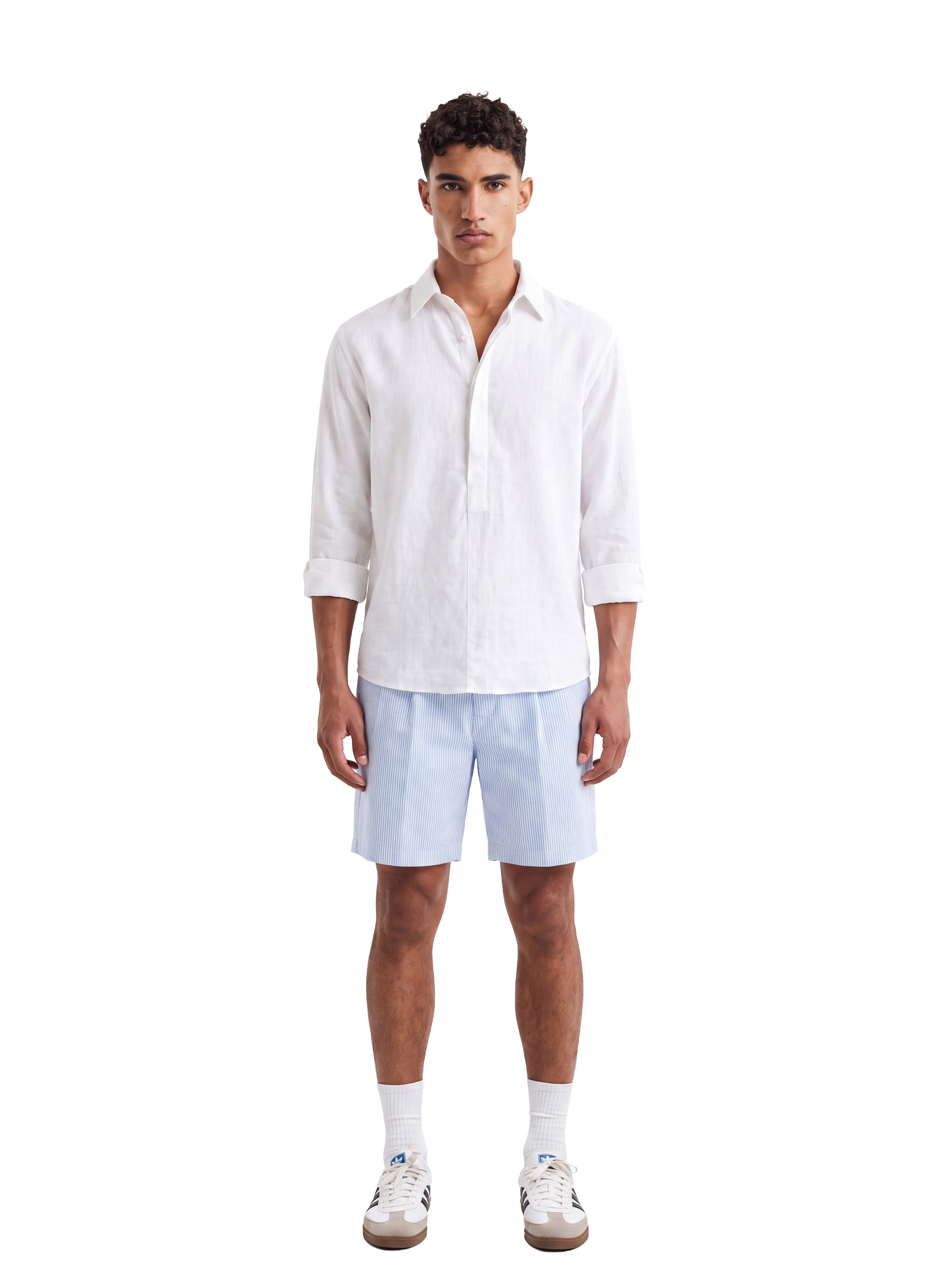 STRIPPED LINEN SHORT BABY BLUE