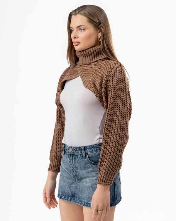 CRISSCROSS KNITTED TOP BROWN