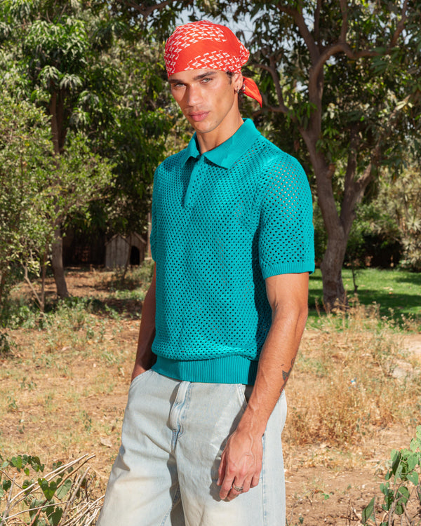 KNITTED POLO 201 TEAL