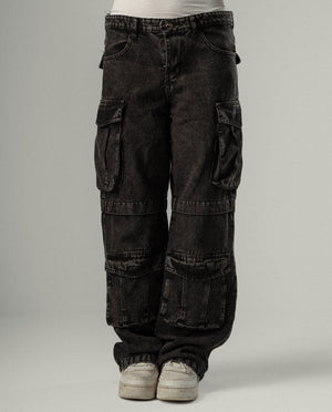 “14” baggy cargo jeans black