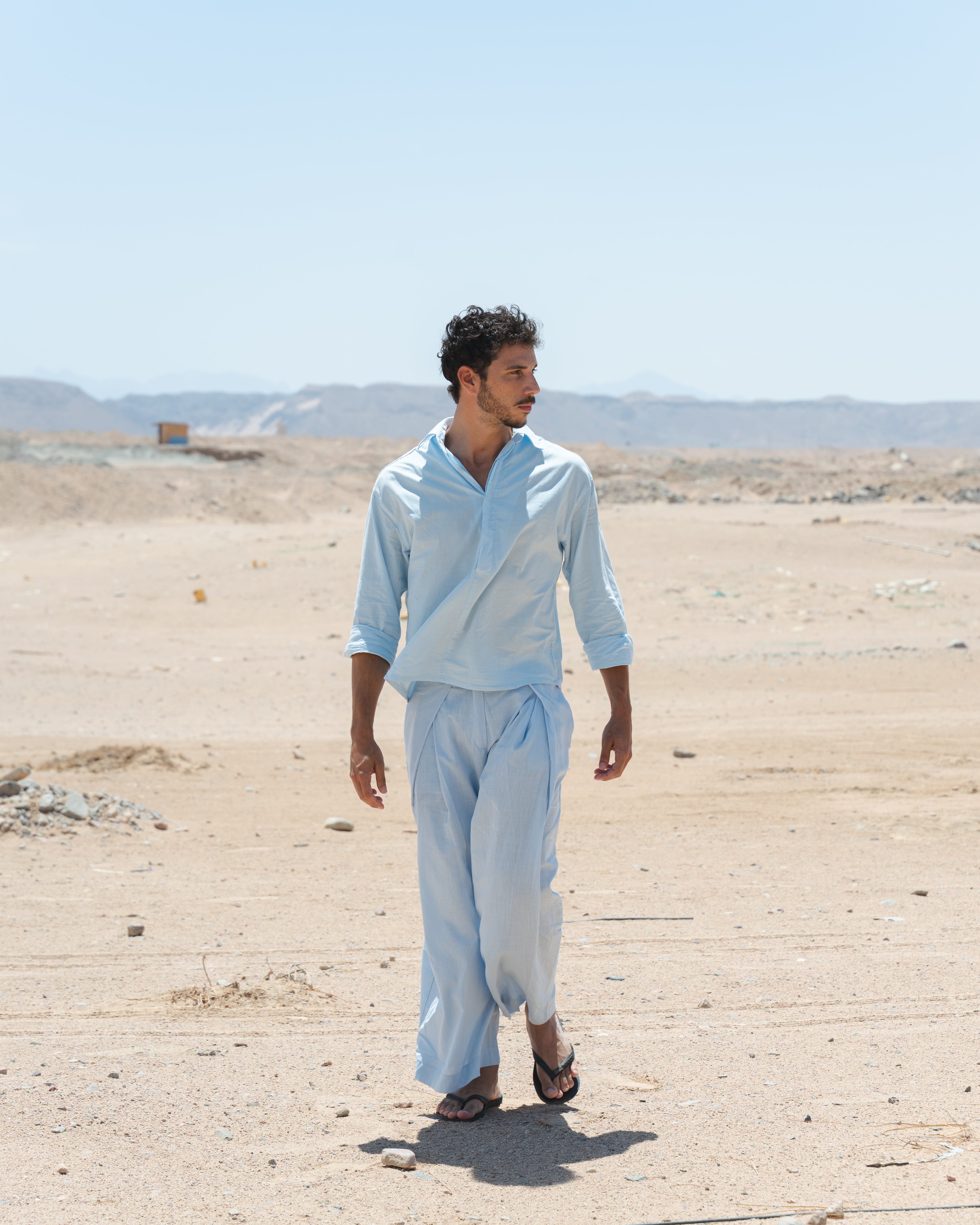 LINEN POLO SHIRT BABY BLUE