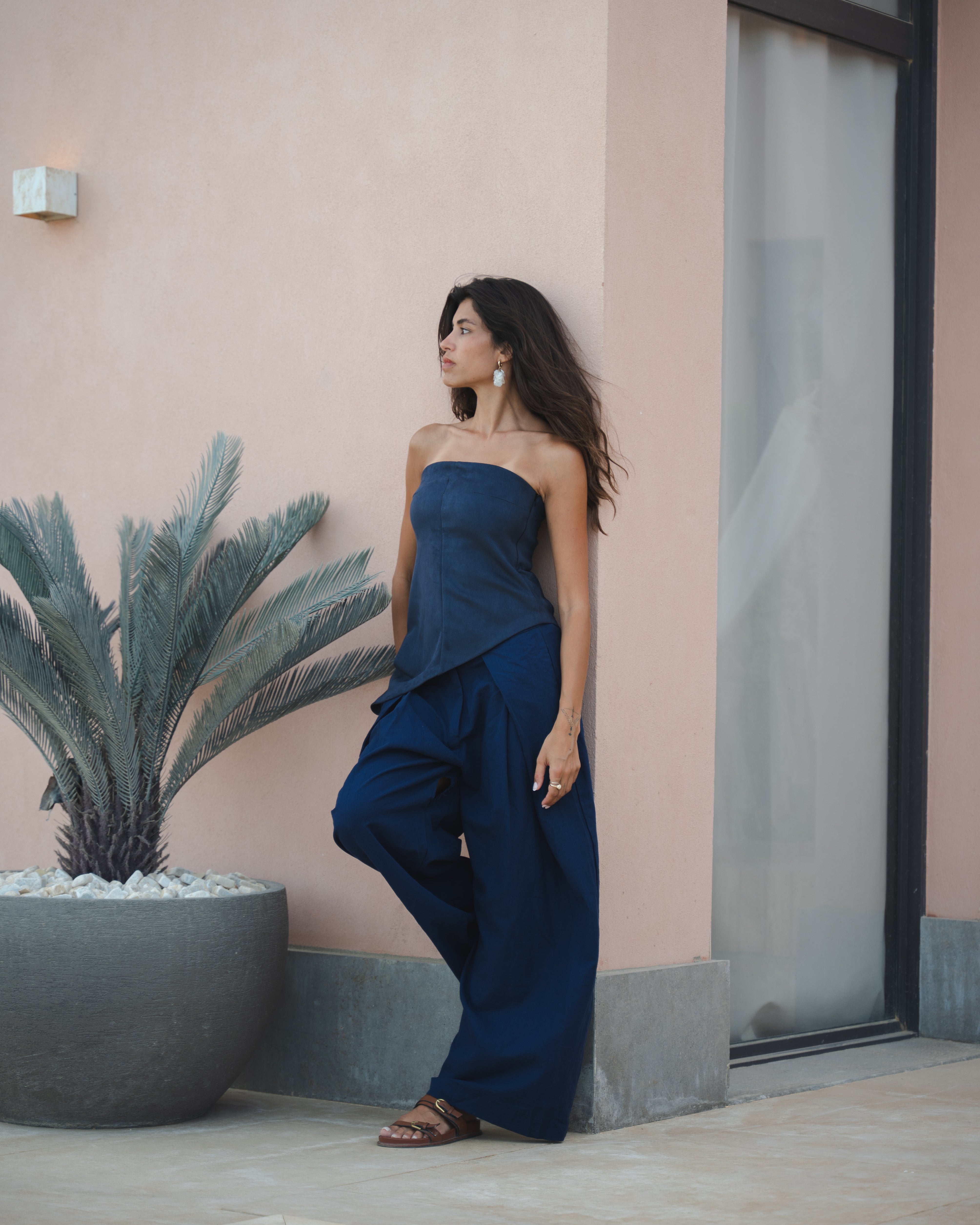 TAILORED LINEN PANTS NAVY