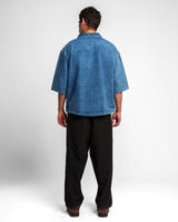 V NECK DENIM SHIRT BLUE
