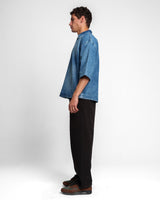 V NECK DENIM SHIRT BLUE