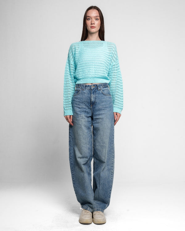 OFF SHOULDER KNITED TOP BABY BLUE