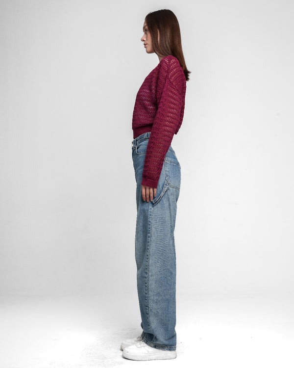 OFF SHOULDER KNITTED TOP BURGUNDY