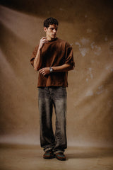 EMBROIDERY T SHIRT BROWN