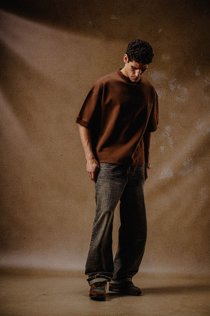 EMBROIDERY T SHIRT BROWN