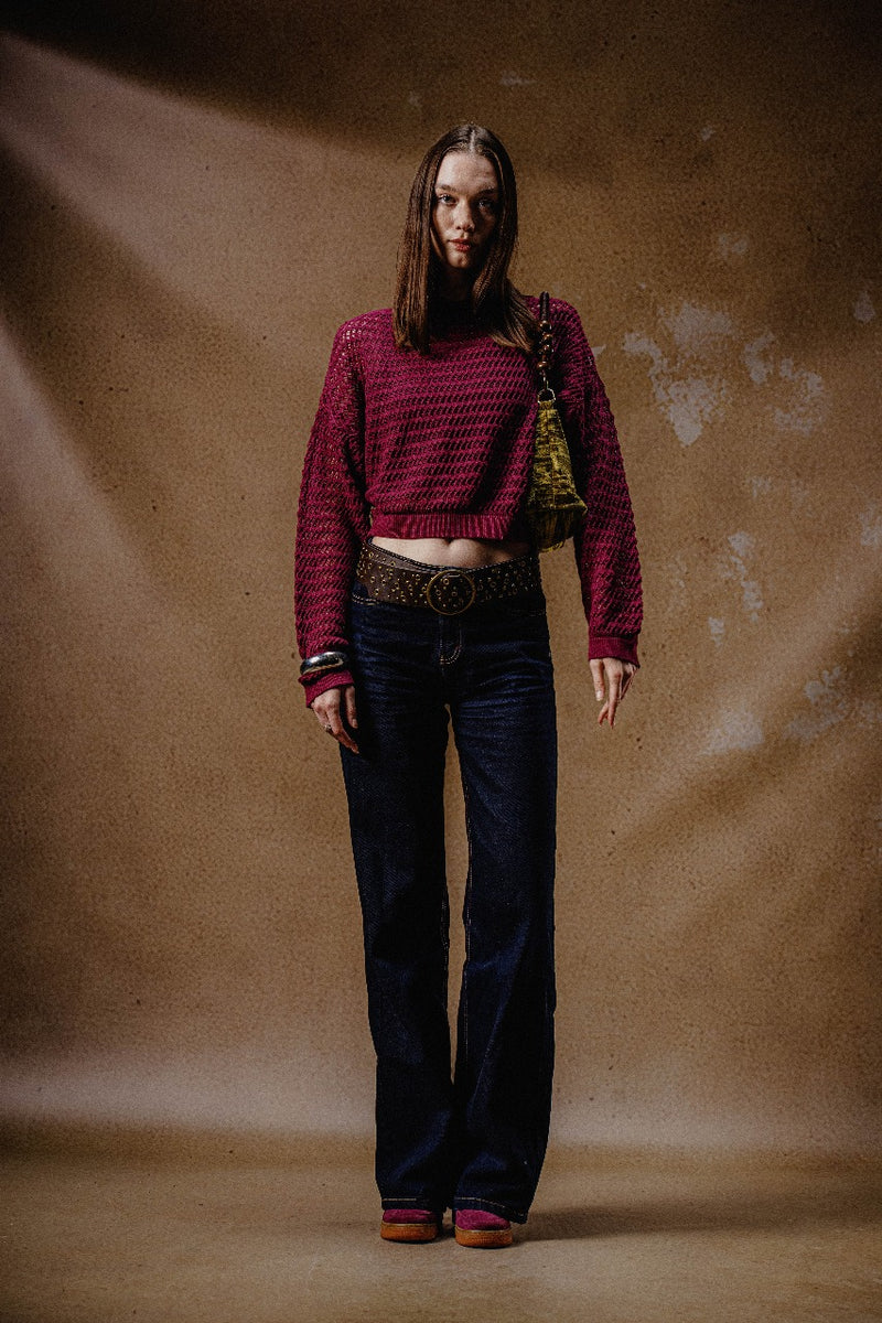 OFF SHOULDER KNITTED TOP BURGUNDY