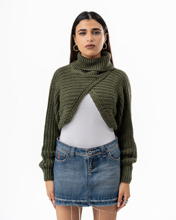 CRISSCROSS KNITTED TOP OLIVE