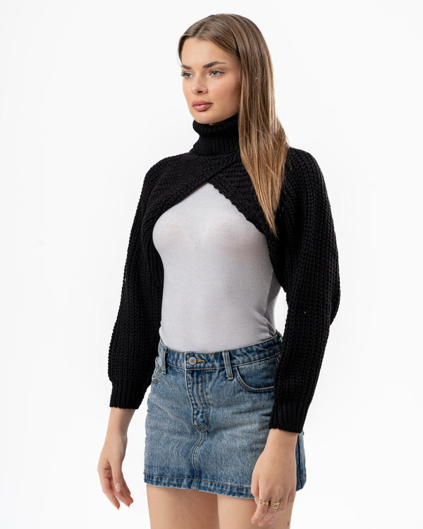 CRISSCROS KNITTED TOP BLACK