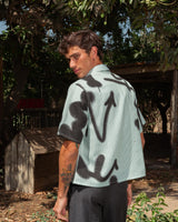 SPRAYED STRIPPED GREEN SHIRT