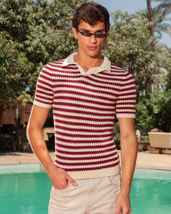KNITTED POLO 202 BURGUNDY