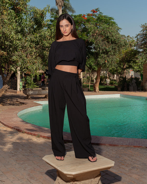 V LINEN TOP BLACK