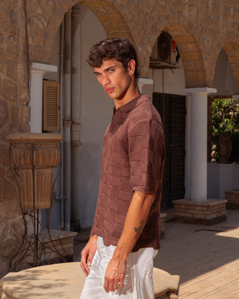 KNITTED POLO 205 BROWN