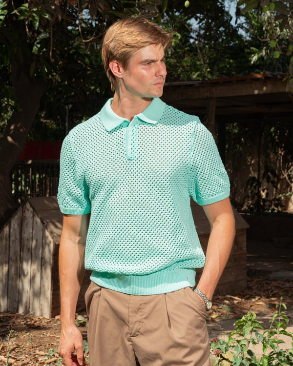 KNITTED POLO 201 AQUA