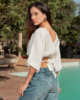 V LINEN TOP WHITE