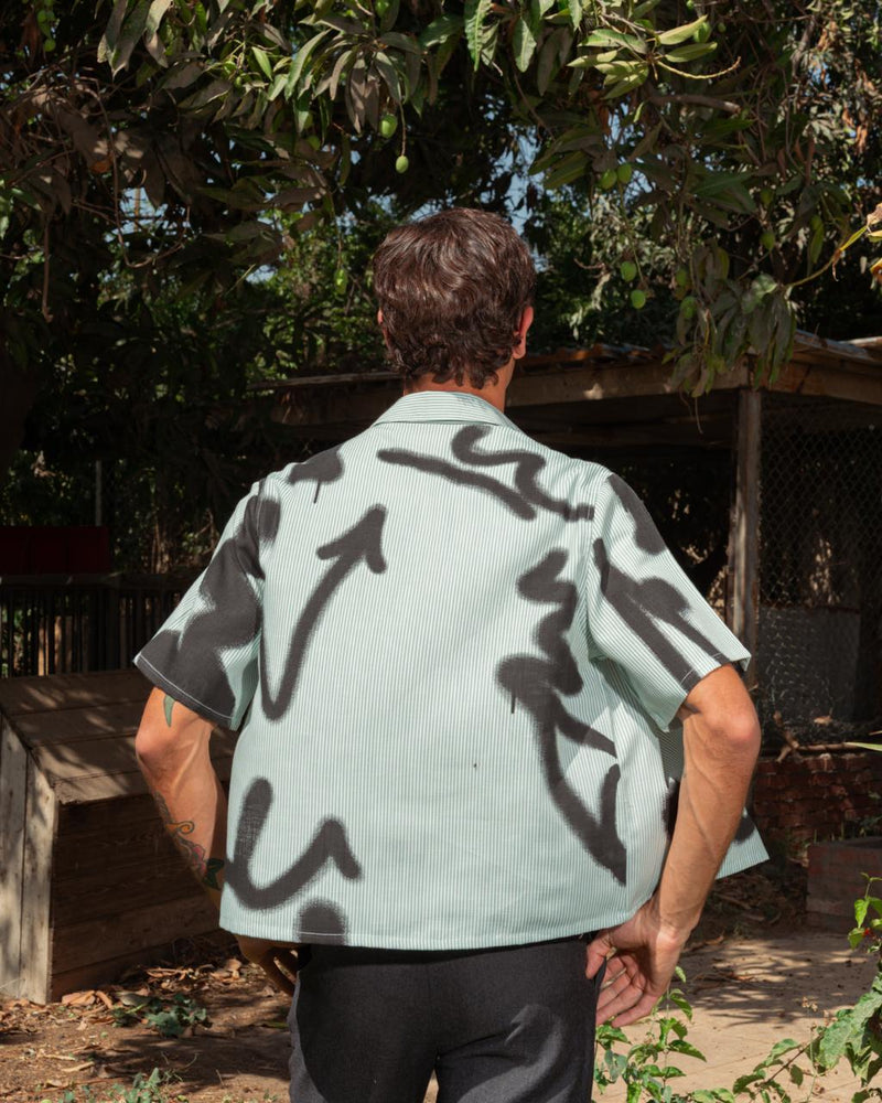 SPRAYED STRIPPED GREEN SHIRT