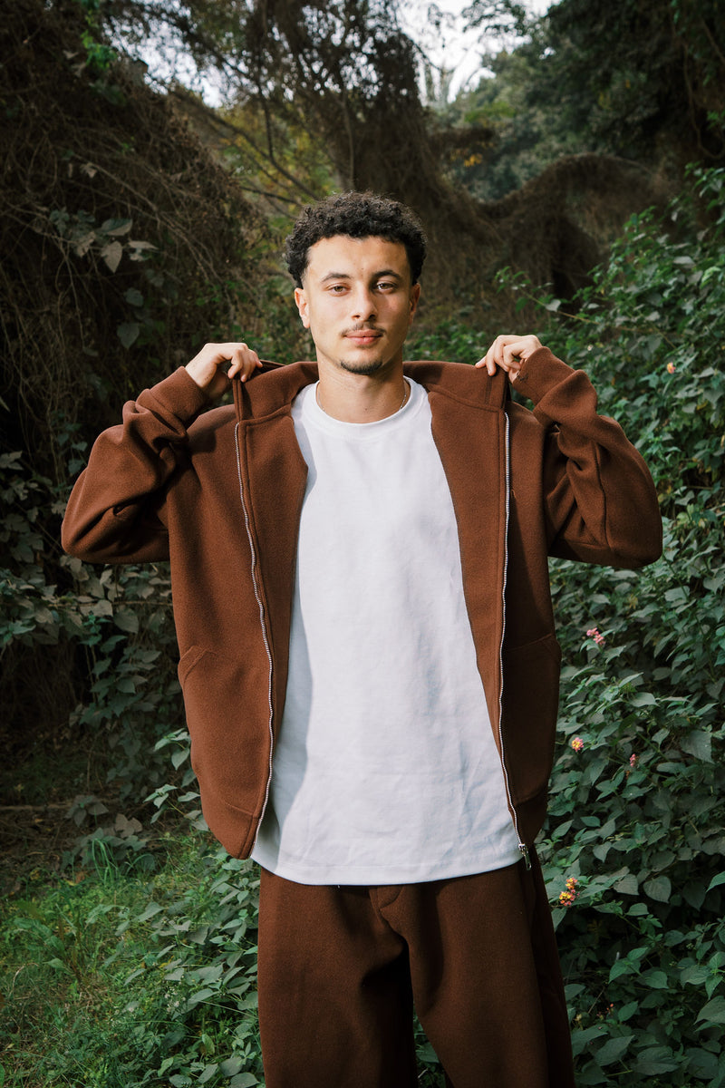 WOOL ZIP UP BROWN