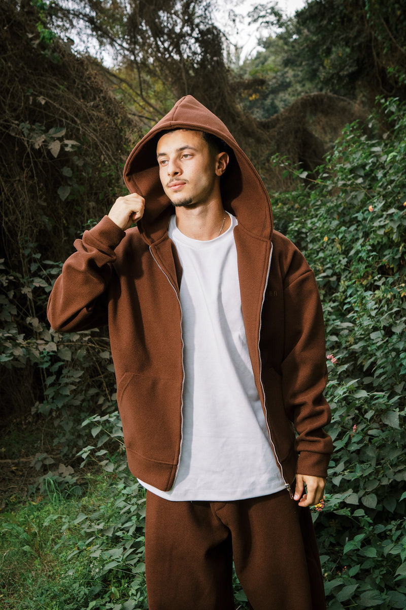 WOOL ZIP UP BROWN