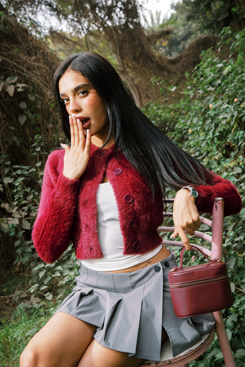 MOHAIR CARDIGAN TOP BURGUNDY