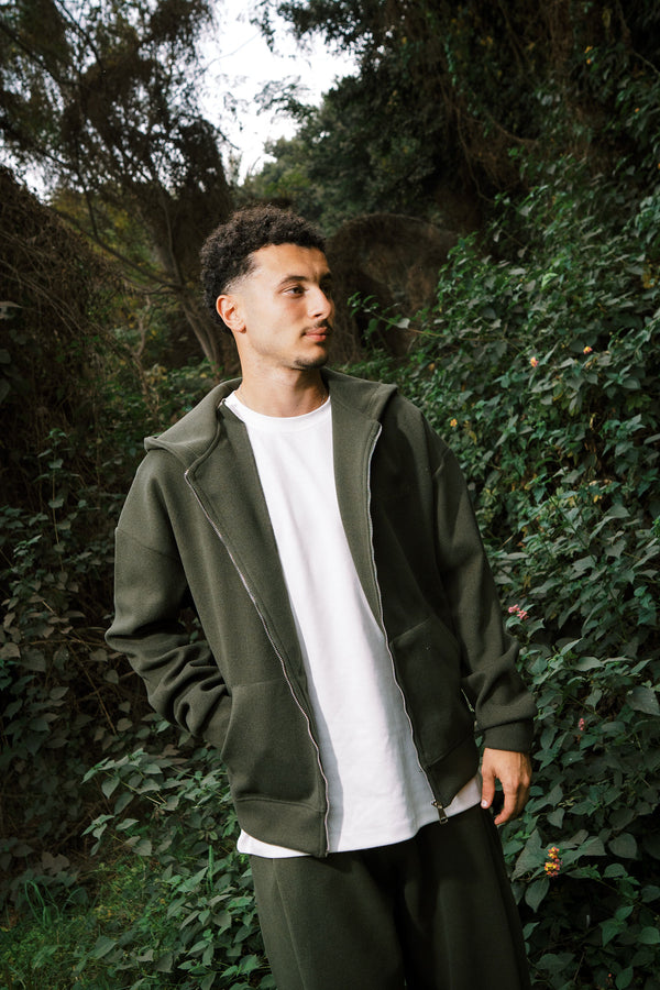 WOOL ZIP UP JACKET OLIVE