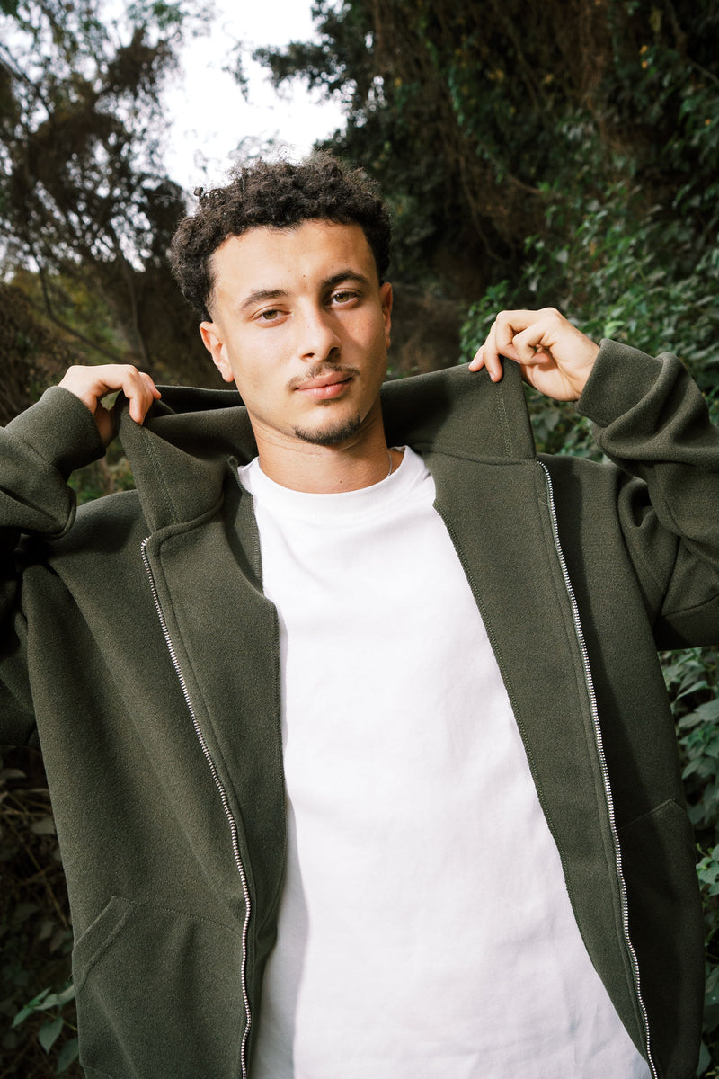 WOOL ZIP UP JACKET OLIVE