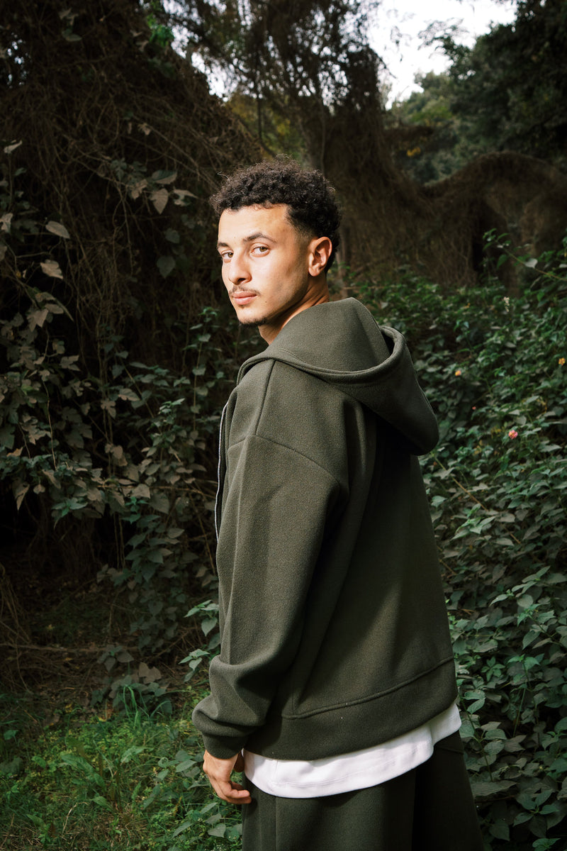 WOOL ZIP UP JACKET OLIVE