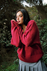 V KNITTED SWEATER BURGUNDY