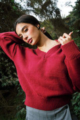 V KNITTED SWEATER BURGUNDY
