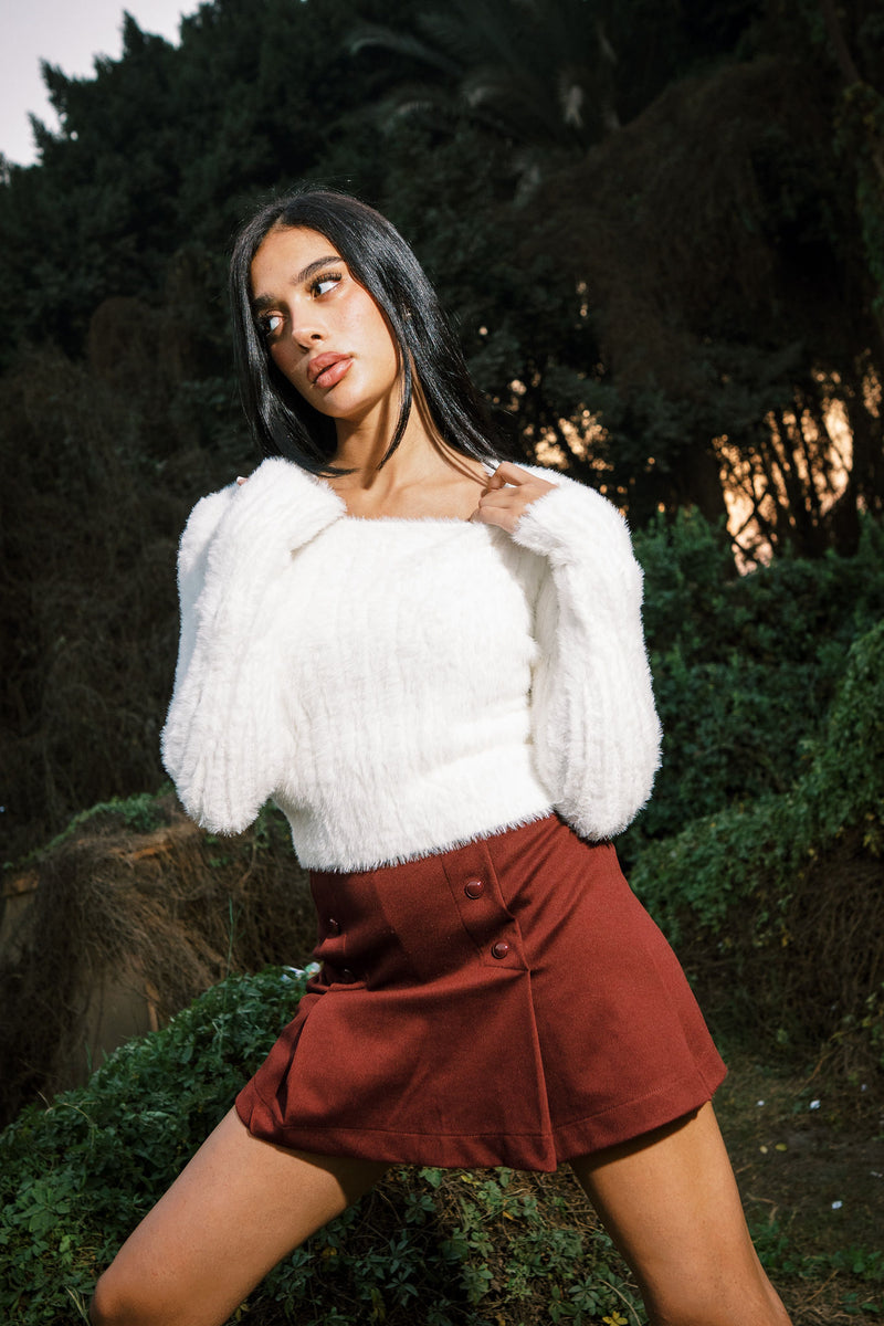 STRIPPED MOHAIR TOP WHITE