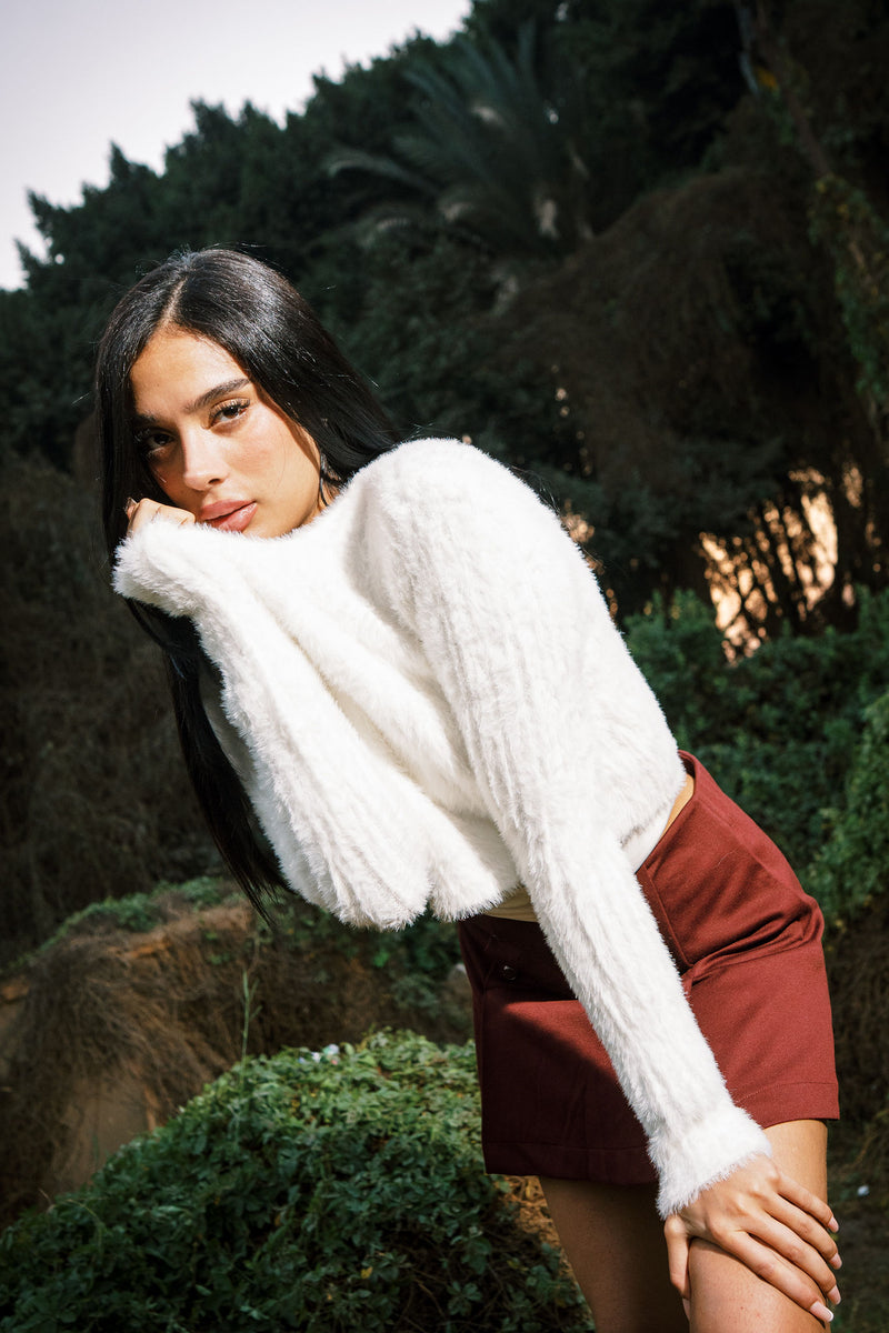 STRIPPED MOHAIR TOP WHITE