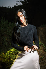 STRIPPED MOHAIR TOP BLACK