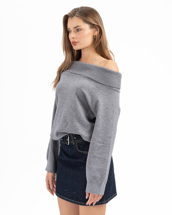 GREY KNITTED OFFSHOULDER TOP