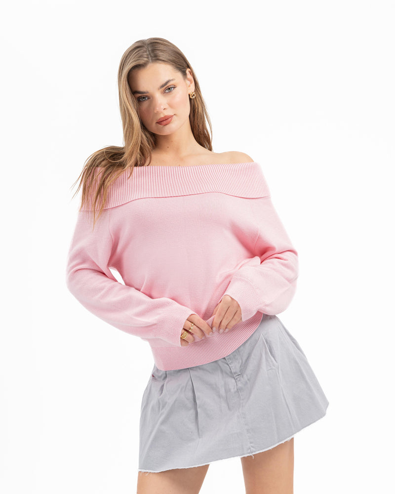 KNITTED OFFSHOULDER TOP ROSE